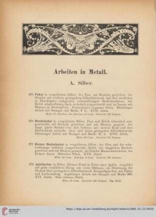 Arbeiten in Metall (Nr. 269 - 283)