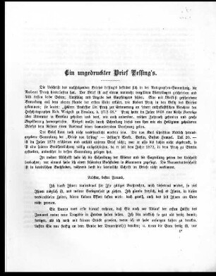 1. Ein ungedruckter Brief Lessing's