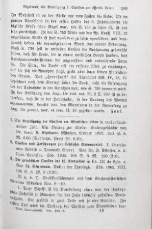 289-291 [Rezension] Bigelmair, Andreas, Die Beteiligung der Christen am öffentlichen Leben in vorconstantinischer Zeit
