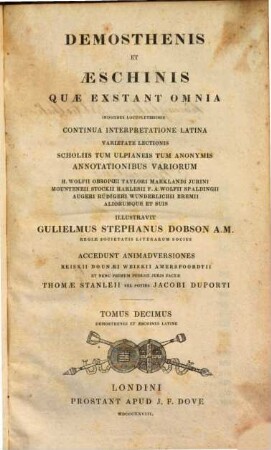 Demosthenis et Aeschinis quae exstant omnia, 10. Demosthenes et Aeschines latine