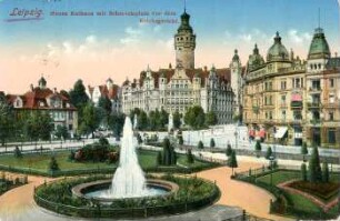 Leipzig: Neues Rathaus mit Schmuckplatz vor dem Reichsgericht