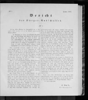 No 1. Bericht des Bürger=Ausschusses. Januar 1880.