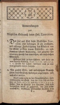 Anmerckungen zum Nützlichen Gebrauch deren Heil. Exercitien