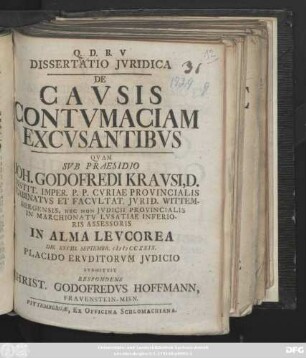 Dissertatio Jvridica De Cavsis Contvmaciam Excvsantibvs
