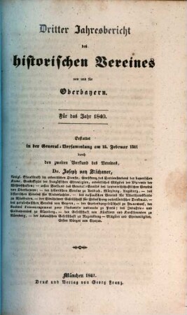 Jahresbericht des Historischen Vereins von Oberbayern. 3. 1840 (1841)