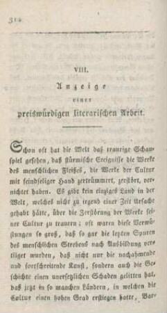 314-328 Anzeige einer preiswürdigen literarischen Arbeit