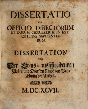 Dissertatio de officio directorum et ducum circularium in executione sententiarum