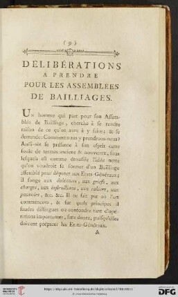 Délibérations à prendre pour les Assemblées de Bailliages
