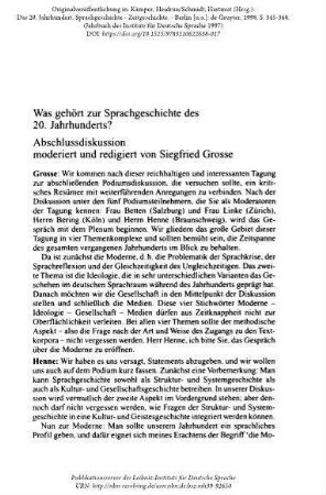 Abschlussdiskussion: Was gehört zur Sprachgeschichte des 20. Jahrhunderts?