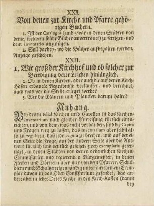 XXII. Wie groß der Kirchhof und ob solcher zur Beerdigung derer Leichen hinlänglich