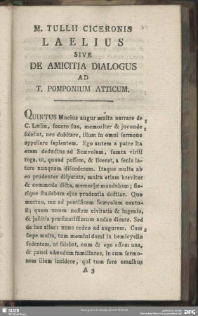 Laelius Sive De Amicitia Dialogus Ad T. Pomponium Atticum