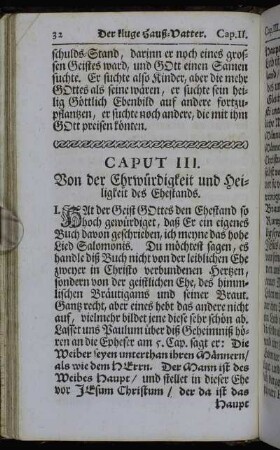 Caput III. Von der Ehrwürdigkeit und Heiligkeit des Ehestands.