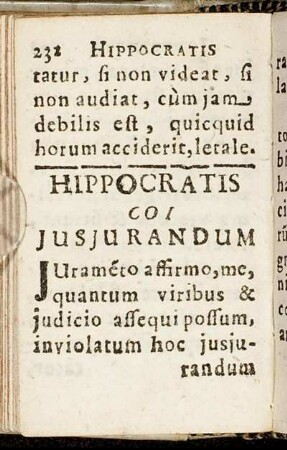 Hippocratis Coi Jusjurandum.