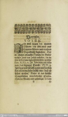 Leichenpredigt : Fürstliche Leich-Predigt. Vorrede. Eingang