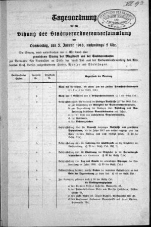 Tagesordnung, 1918/01/03