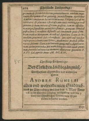 Christliche Leichpredigt/ ... Herrn Andreae Rühelii ...