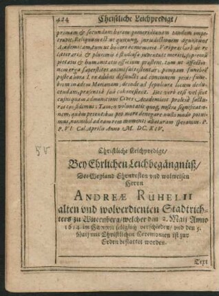 Christliche Leichpredigt/ ... Herrn Andreae Rühelii ...