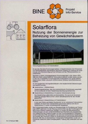 Solarflora. Nutzung der Sonnenenergie zur Beheizung von Gewächshäusern.