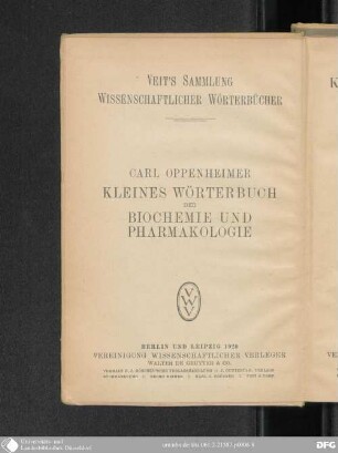 Kleines Wörterbuch der Biochemie und Pharmakologie