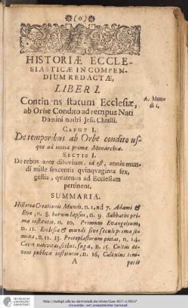 HISTORIAE ECCLESIASTICAE IN COMPNDIUM REDACTAE, LIBER I.