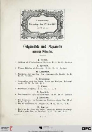 Oelgemälde und Aquarelle neuerer Künstler (Nr. 1-130)