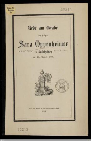 Rede am Grabe der seligen Sara Oppenheimer in Ludwigsburg : am 23. August 1880