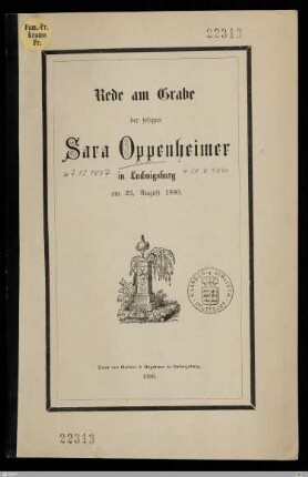 Rede am Grabe der seligen Sara Oppenheimer in Ludwigsburg : am 23. August 1880