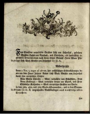 Frau Ernestina verwittibte Gräfinn Losy von Losynthal...