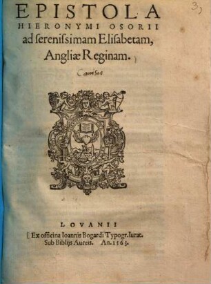 Epistola Hieronymi Osorii ad serenissimam Elisabetam, Angliae reginam