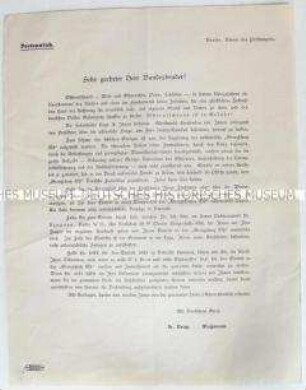 Rundschreiben einer Vereinigung aus den "deutschen Ostgebieten" zur Aufstellung eines "Grenzschutzes Ost"