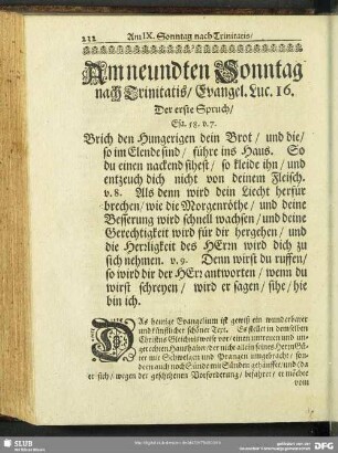 Am neundten Sonntag nach Trinitatis, Evangel. Luc. 16