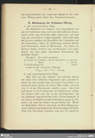 B. Bestimmung der wirksamen Öffnung