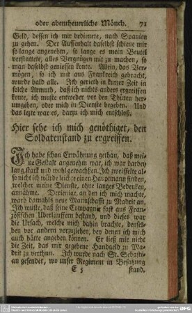 Hier sehe ich mich genöthiget, den Soldatenstand zu ergreiffen