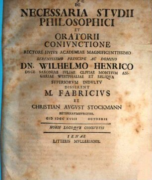 De necessaria studii philosophici et oratorii coniunctione