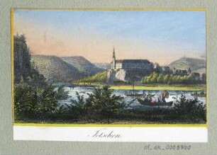 Ansicht von Tetschen, Lithografie, um 1840 : Tetschen. [S.l.], [um 1840]. - 1 Kunstbl. : kol. Lithogr. ; 8,1 x 5,5 cm.