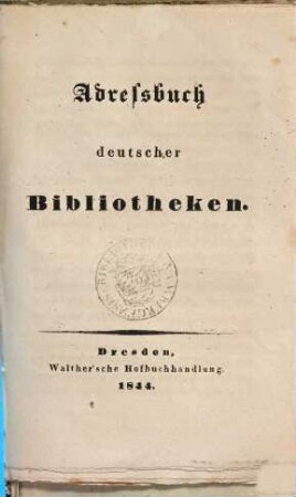 Adreßbuch deutscher Bibliotheken