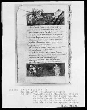 Der Stuttgarter Bibelpsalter — Textseite mit zwei Miniaturen