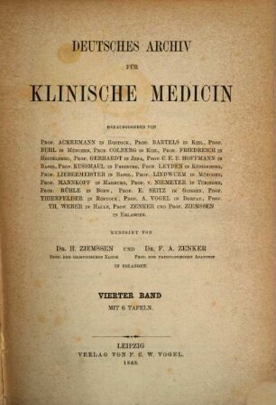 Deutsches Archiv für klinische Medizin. 4, 4. 1868