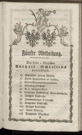 Fünfte Abtheilung. Den kaiser-königlichen Antheil Schlesiens betreffend.