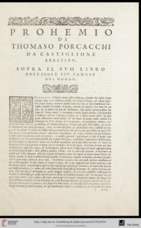 Prohemio di Thomasi Porcacchi da Castiglione Arretino […]