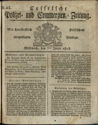 Nr. 45, Mittwoch, den 7ten Junii 1815