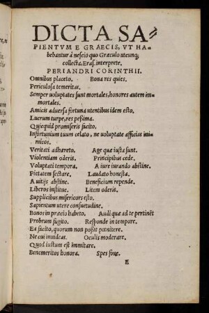 E1r-E5v, Dicta sapientum e graecis...