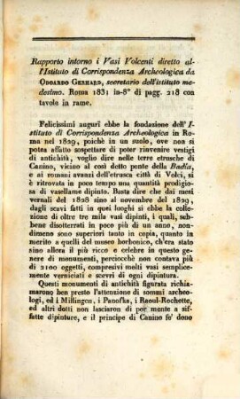 Rapporto intorno i vasi volcenti del professore Odoardo Gerhard