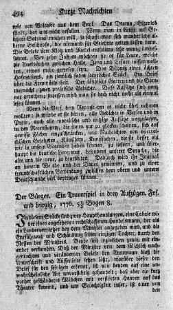 Der Bürger. Ein Trauerspiel in drey Aufzügen.