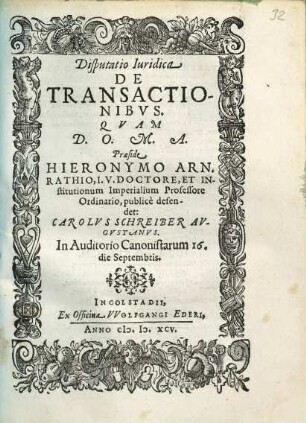 Disputatio Iuridica De Transactionibvs