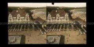 Blick über den Kurgarten zum Logierhaus und Strand, Zoppot