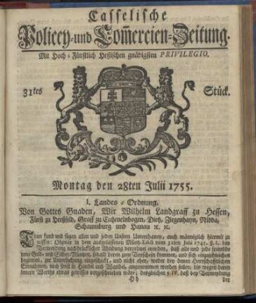 31tes Stueck, Montag den 28ten Julii 1755