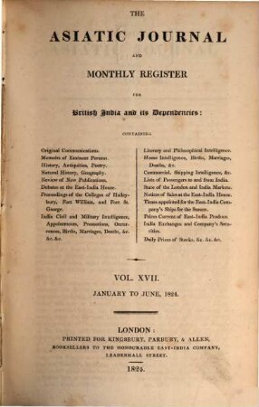 The Asiatic journal and monthly register for British and foreign India, China and Australasia, 17. 1824