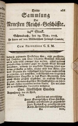 24tes Stuck. Schwabach, den 12. May, 1758.