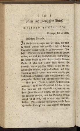 Neun und zwanzigster Brief. Belford an Clarissa. - Acht und dreyßigster Brief.